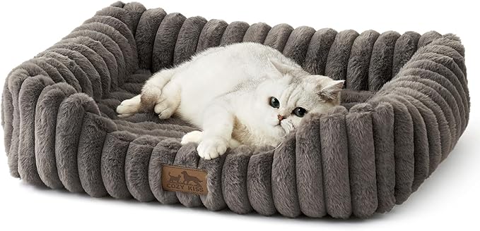 Orthopedic Dog Bed for Small Dogs & Cats - Washable Rectangle Pet Bed with Anti-Slip Bottom, Soft Calming Cat & Puppy Bed for Indoor Pets (25"x21"x6", Grey)