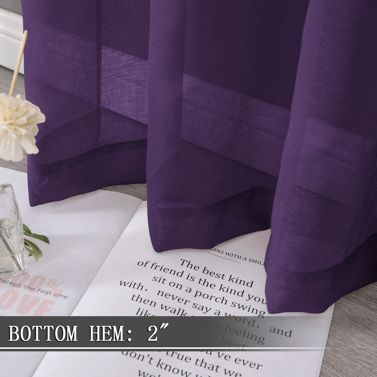 Short Sheer Curtain Living Room Linen Textured Curtains Sheer Light Filtering Voile Rod Pocket Curtain for Bedroom (2 Count)