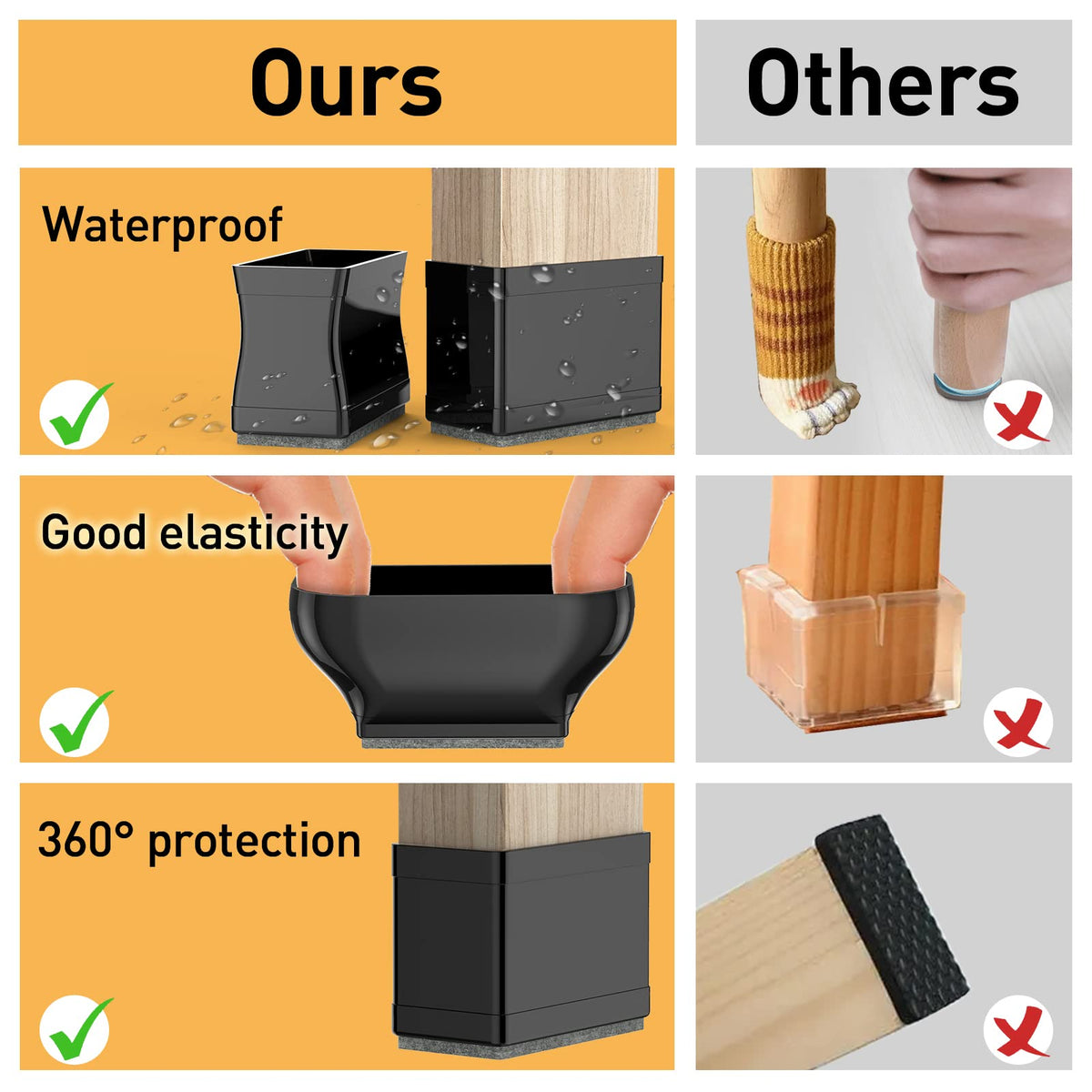 1" x 1 3 4" Rectangle Chair Leg Protectors for Hardwood Floors Silicone Covers to Protect Wood Tile Floors Felt Pads Furniture Leg Caps Reduce Noise (16 Count)