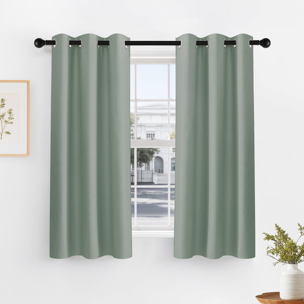 Sage Green Short Blackout Curtains for Kitchen 45 Inch Length (2 Count)