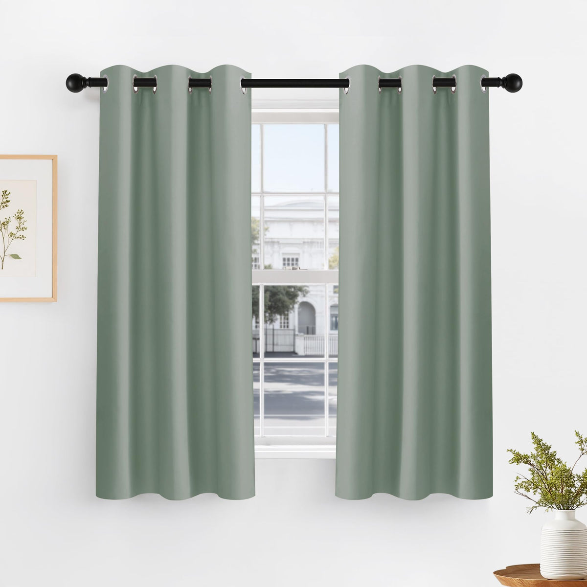 Sage Green Short Blackout Curtains for Kitchen 45 Inch Length (2 Count)