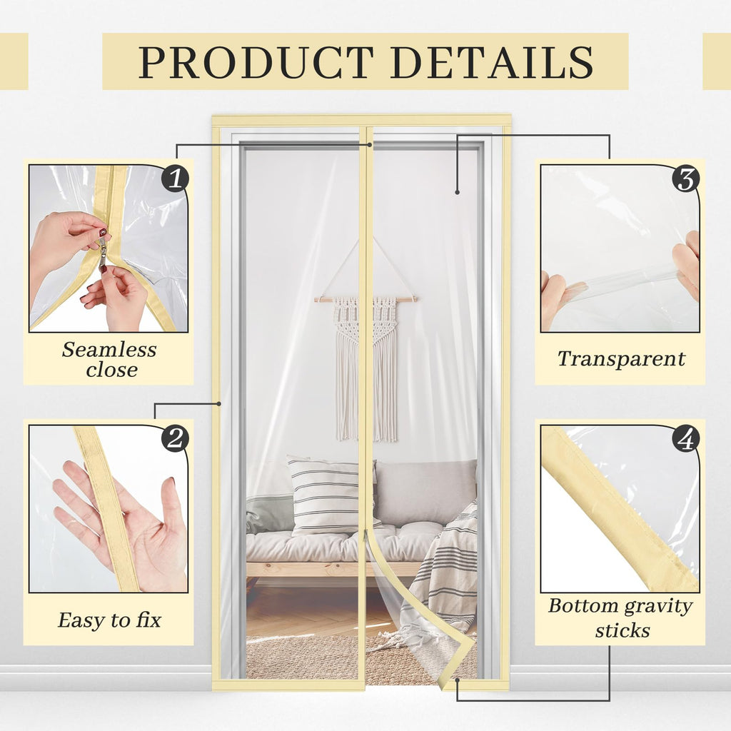 1 Pack Zipper 60 x 102 Inch Dust Barrier Door Kit 5 x 8.5 ft Reusable Temporary Wall Construction Plastic Curtain Cover Dust Containment Standard Doorway Screen Sheeting for Home Renovation