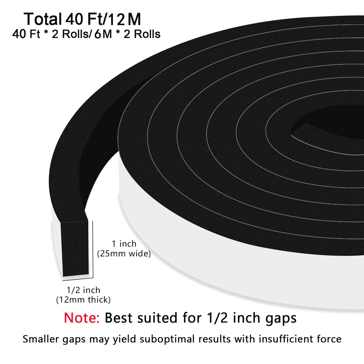 Strong Adhesive Foam Seal Strips for Door & Window (40 Foot)