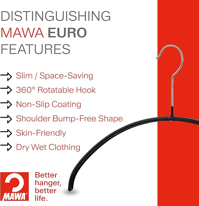 Mawa by Reston Lloyd Euro Series Non-Slip Space Saving Steel Clothes Hanger for Shirts, Dresses, Sweaters, Style 40/P, Copper, Set of 130