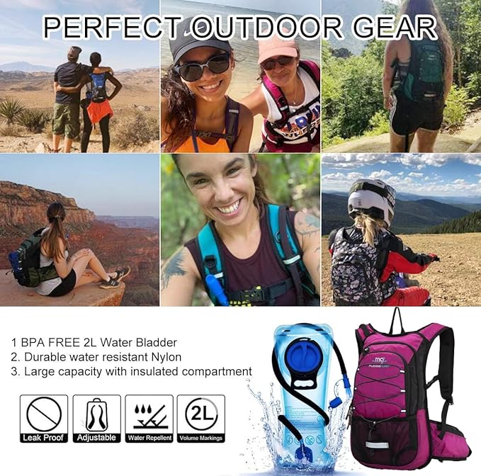 15L Insulated Hydration Backpack Pack with 2L Water Bladder Lightweight Hiking Backpack Bag for Women Men Daypack for Hiking Running Festival Camping Biking