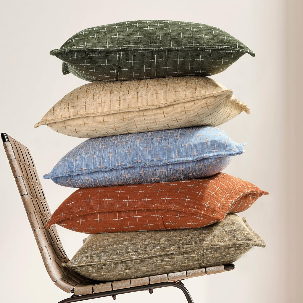 Pillow Covers 22x22 Set of 2 Soft Polyester Textured Pillow Covers with Stylish Flange Edge Cozy Farmhouse Throw Pillows for Couch Bed Sofa Living Room (2 Count)