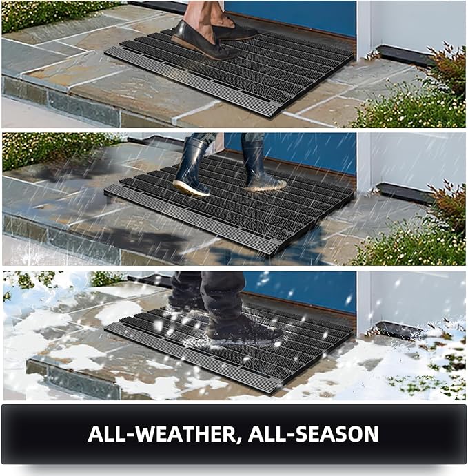 MATALL Waterproof Outdoor Door Mat - 36x24 Inches Non-Slip Drainage Large Door Interlocking Floor Mat for Indoor Home Pool Entry Garage（Gray ）