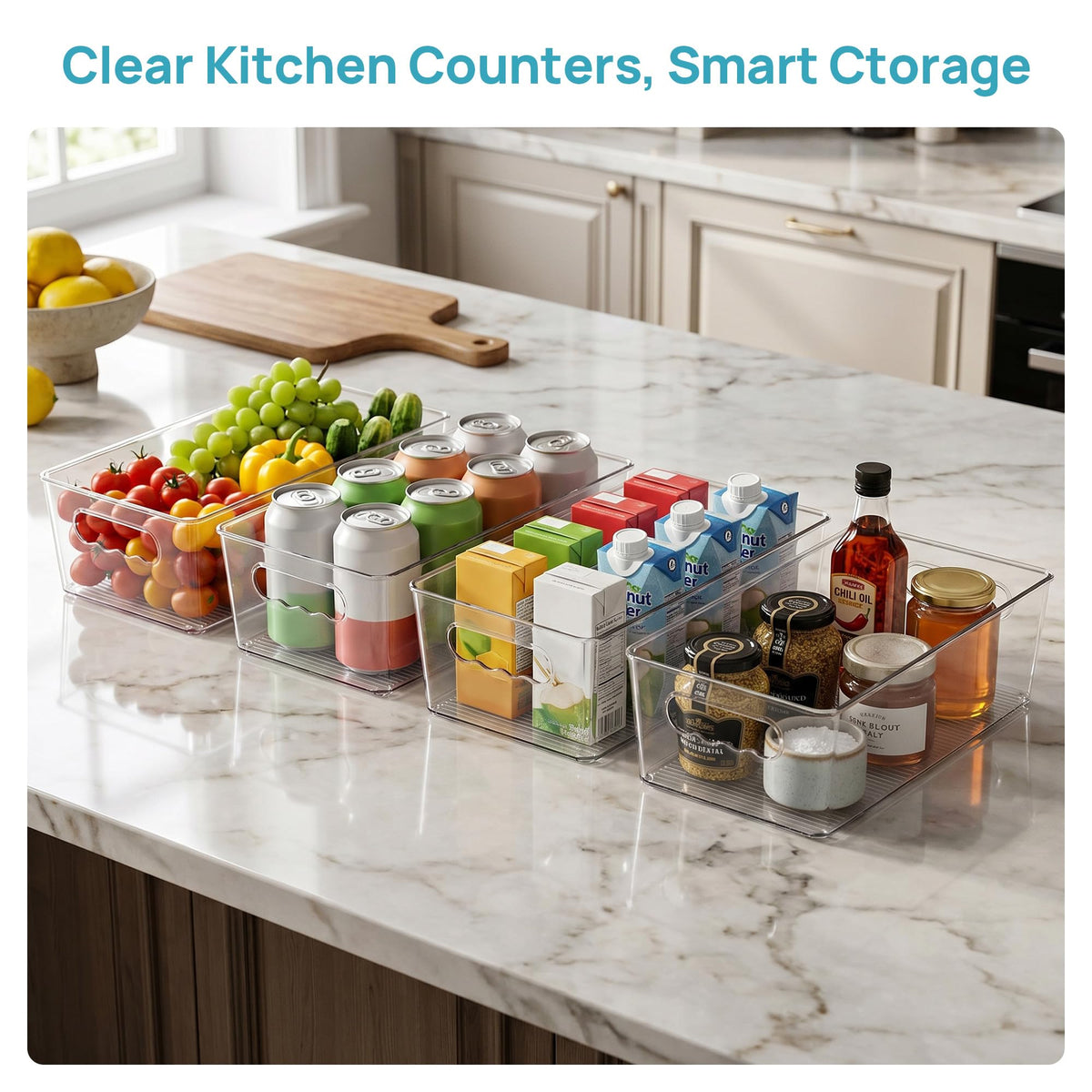 6pcs Clear Storage Bins with Handles (6 Count)
