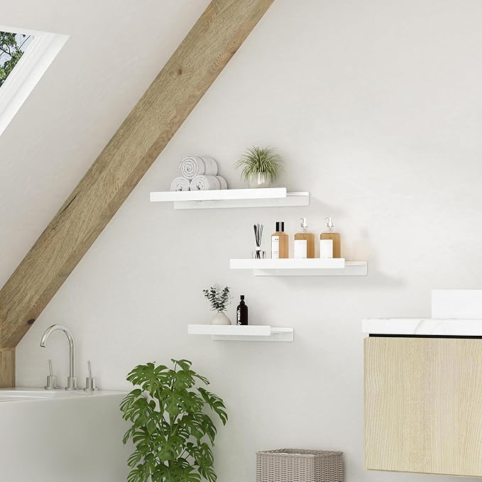 Floating Shelves for Wall, Wall Mounted Shelves with Lip for Storage, Metal Display Shelves for Home Decor, Kitchen/Living Room/Bedroom/Bathroom Shelf, White 12 inch 1 Pack
