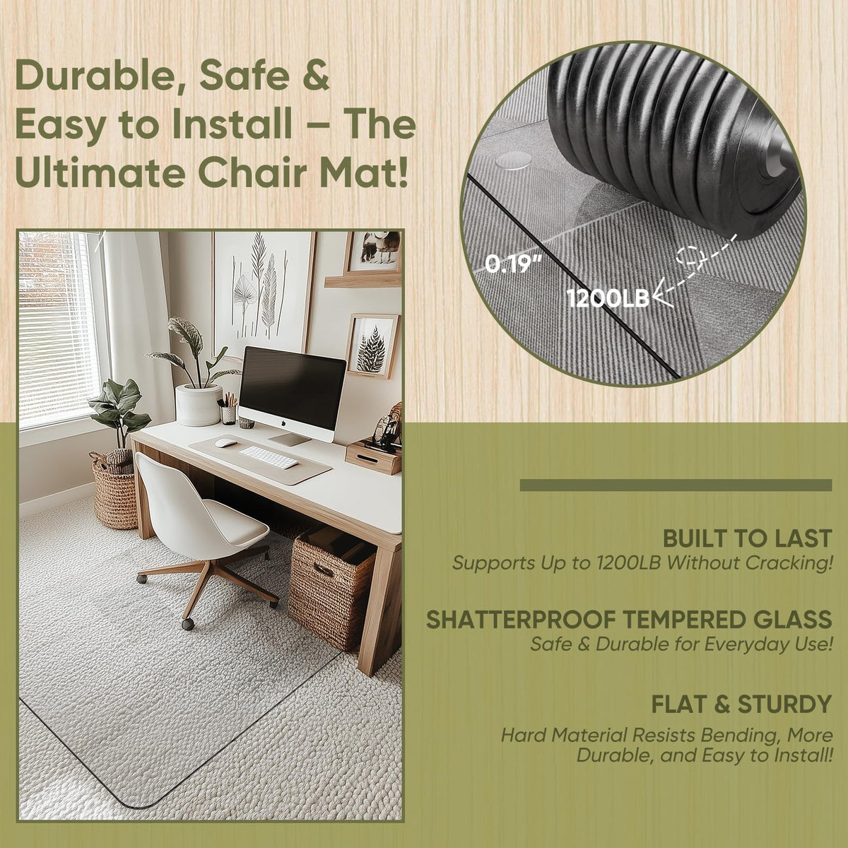 40"x60" Tempered Glass Chair Mat for Carpet & Hardwood Floors