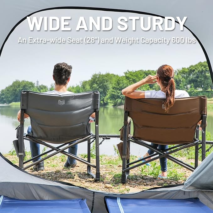 Timber Ridge XXL Upgraded Oversized Directors Chairs with Foldable Side Table, Detachable Side Pocket, Heavy Duty Folding Camping Chair up to 600 Lbs Weight Capacity (Brown) Ideal Gift