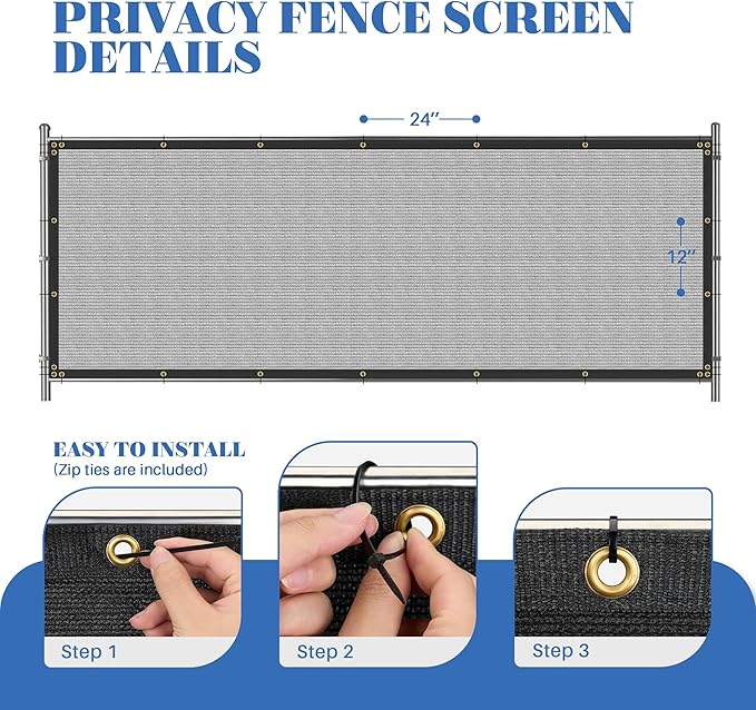 ECOOPTS 4'x171' Privacy Fence Screen Windscreen with Copper Grommets, Fit for Commercial Fence and Residential Garden Outdoor 90% UV Blockage, Cable Zip Ties Included (Gray)