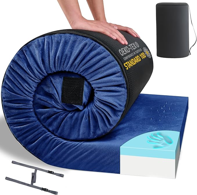 HomeMate CertiPUR-US Memory Foam Camping Mattress Pad Portable Roll Up Mattress for Adults Sleeping Mat Cot Mattress Pad