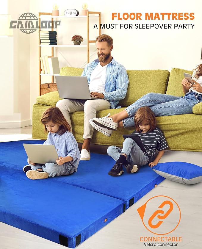 4 Inch GAIALOOP Extra Thick Memory Foam Camping Mattress, Roll Up Floor Sleeping Mat Camp Cot Mattress Pad Travel Camping Couch Bed for Guest Adults Side Sleepers