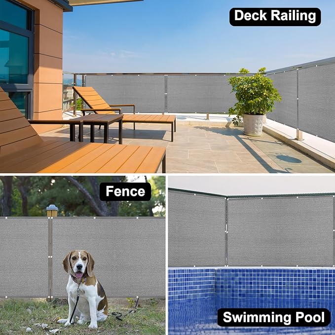 Eden's Decor Balcony Privacy Screen Grey 3'x 7' Cover Mesh Windscreen Weather-Resistant UV Protection for Backyard Deck, Patio, Balcony, Pool, Porch, Fence, Railing, Gardening