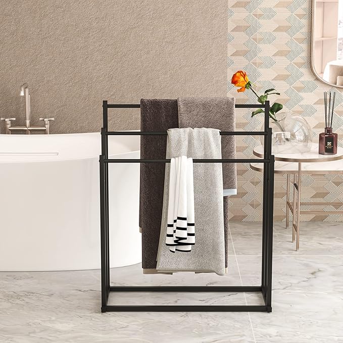Honiter Towel Racks for Bathroom, 3 Tier Free Standing Towel Rack, Blanket Drying and Display Rack for Oversized Bath Towels Bathroom Accessories, Next to Tub or Shower