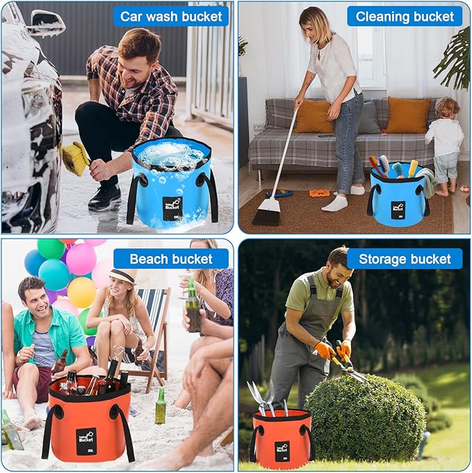 3 PCS 5 Gallon Collapsible Water Bucket, 20L Foldable PVC Bucket with Handles Multiple Use Portable Fold up Lightweight Container Portable Folding Buckets for Camping Fishing Outdoor