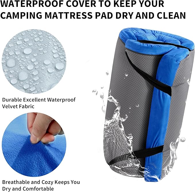 HOMBYS 3 INCH Thick Waterproof Memory Foam Camping Mattress for Outdoor Sleeping, Portable Roll Up Mattress Pad Mat for Travel Truck Bed Tent