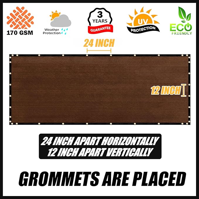 Royal Shade Custom Size 4' x 101' Brown Fence Privacy Screen Windscreen Cover Netting Mesh Fabric Cloth - Cable Zip Ties Included (We Make Custom Size)