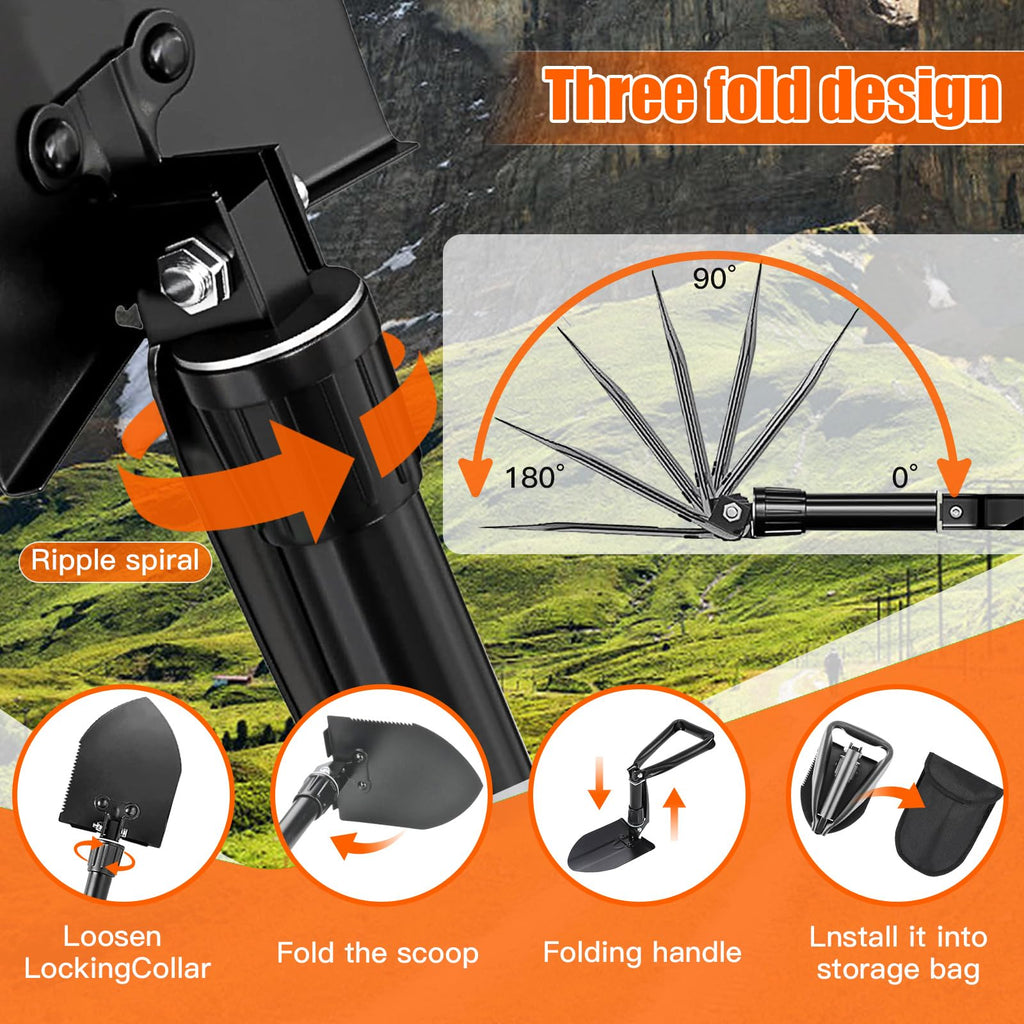 Outdoor Multi-use Folding Digging Shovel, 18.5 Inch Lightweight High Carbon Steel Spade with Ergonomic Grip, Ideal for Camping, Trekking, Yard Work & Unexpected Emergencies