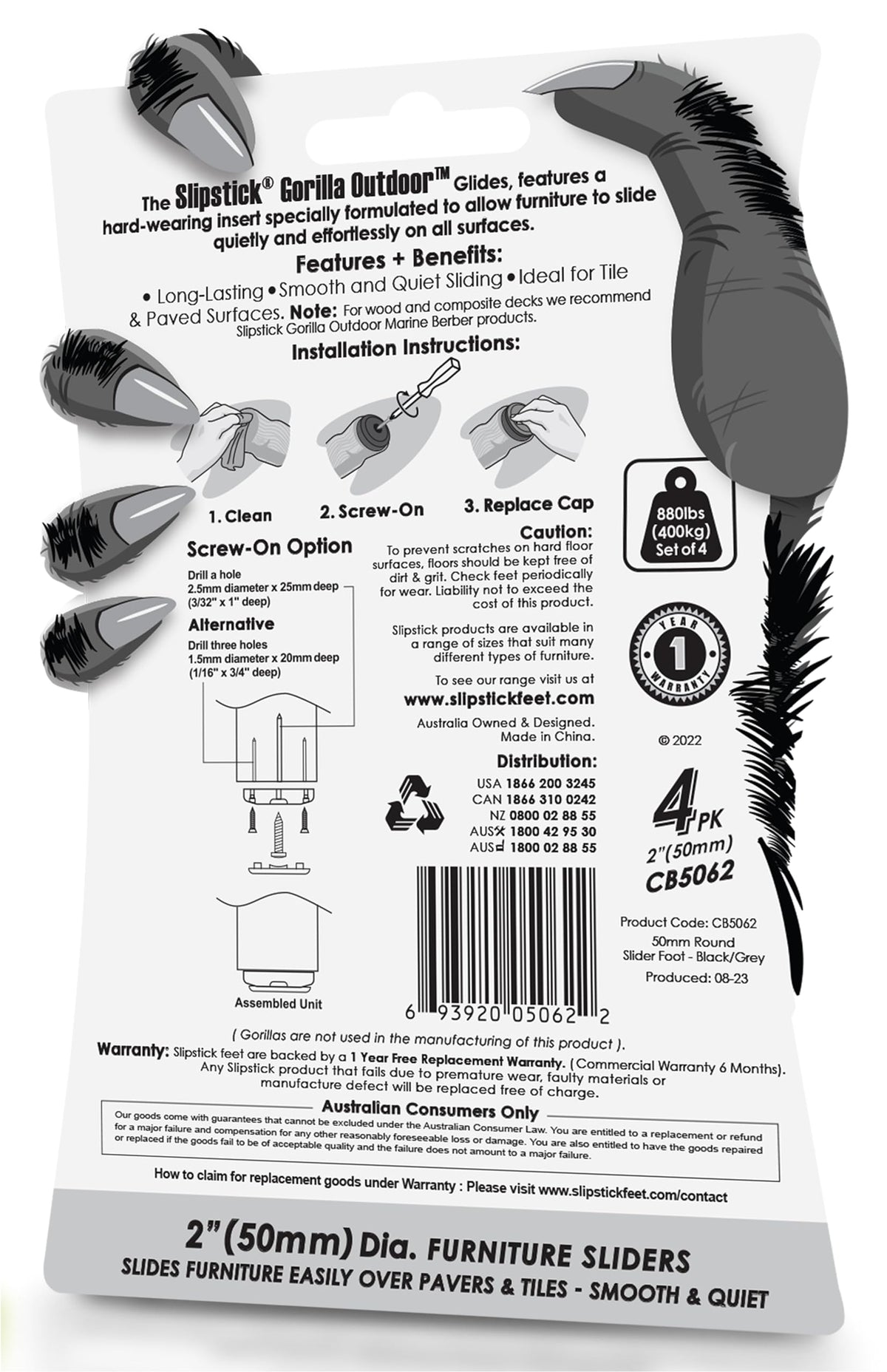 Gorilla Outdoor 2 Inch Furniture Sliders (4 Count)