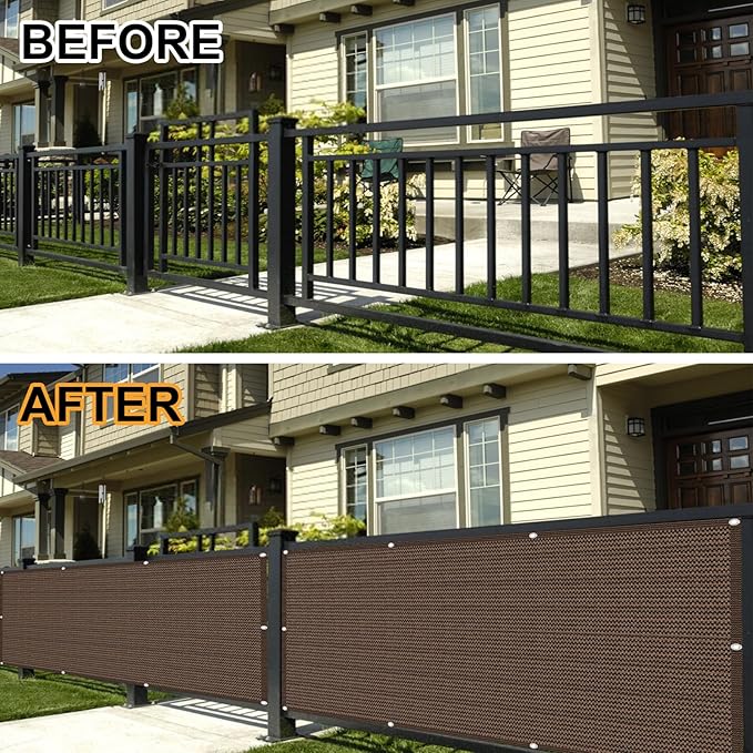 Eden's Decor Balcony Privacy Screen Brown 3'x 41' Cover Mesh Windscreen Weather-Resistant UV Protection for Backyard Deck, Patio, Balcony, Pool, Porch, Fence, Railing, Gardening
