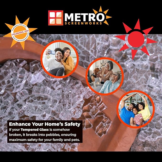 Metro Screenworks Framed Tempered Glass Panel for Porch & Patio Panels, Outdoor Enclosures, (26-1/2" x 6-1/4", Black) Enclose Your Porch with Tempered Glass Panels - Glass Panel Replacement