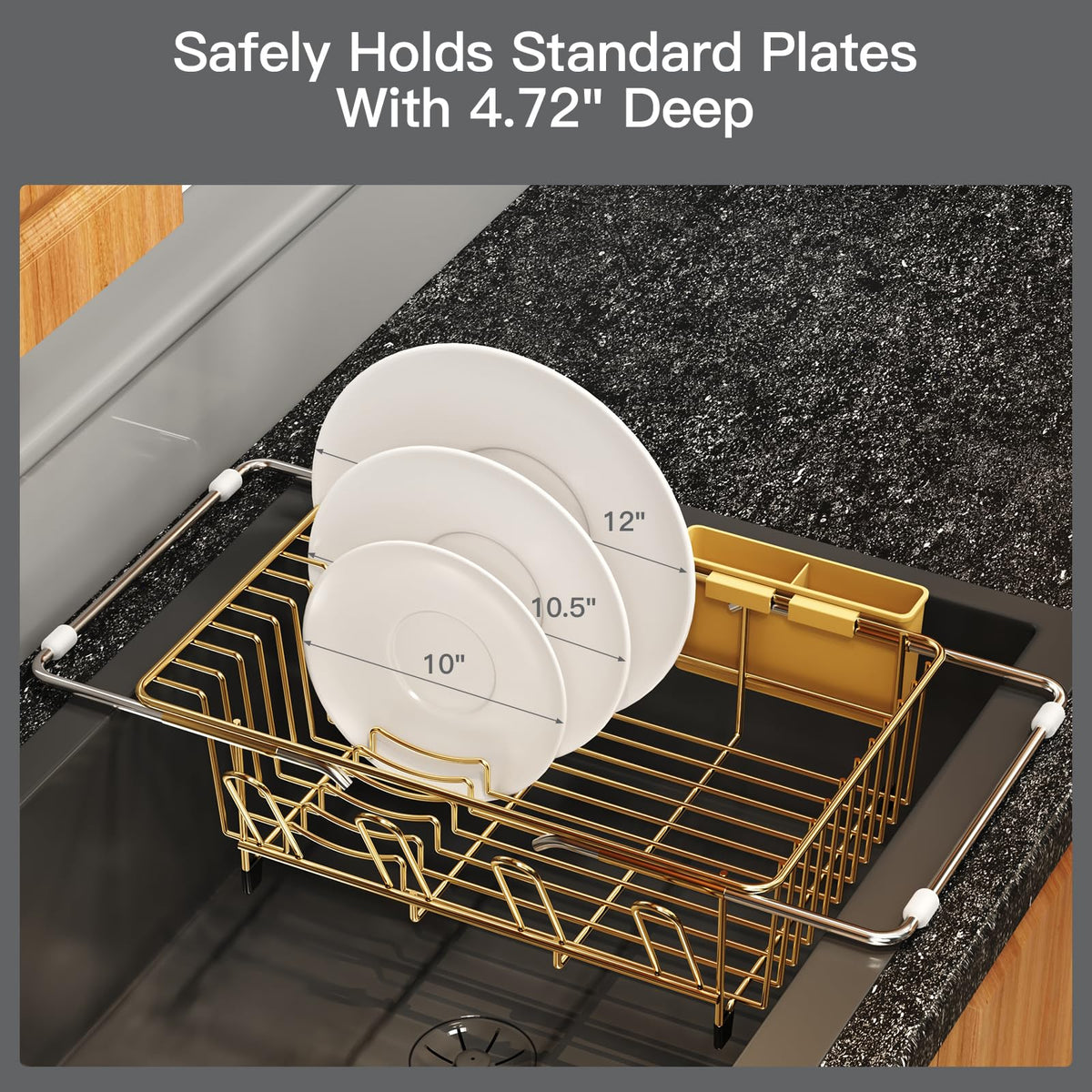 Gold Dish Drying Rack Over The Sink with Utensil Holder