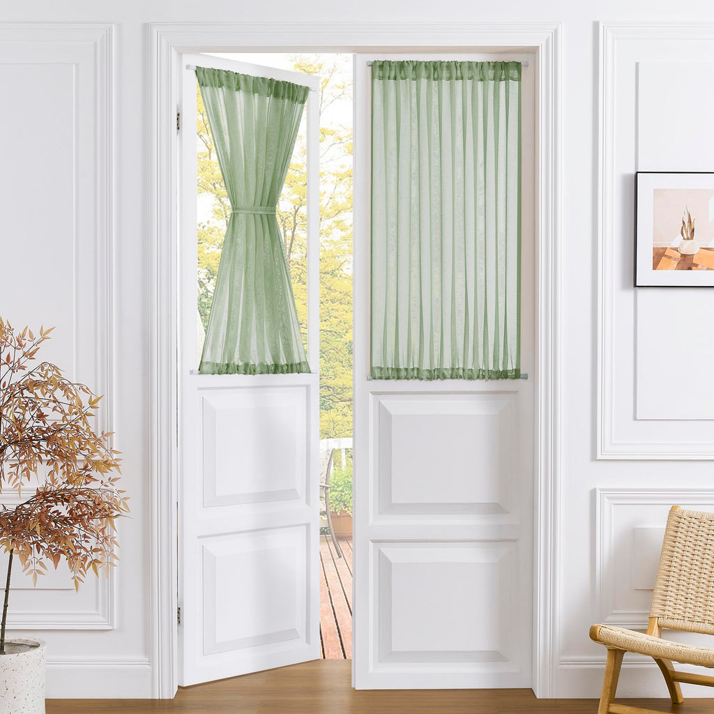 Short Sheer Door Curtains Closet Linen Textured Curtains Sheer Doorway Light Filtering Voile Patio Glass Door Rod Pocket Curtain French Doors