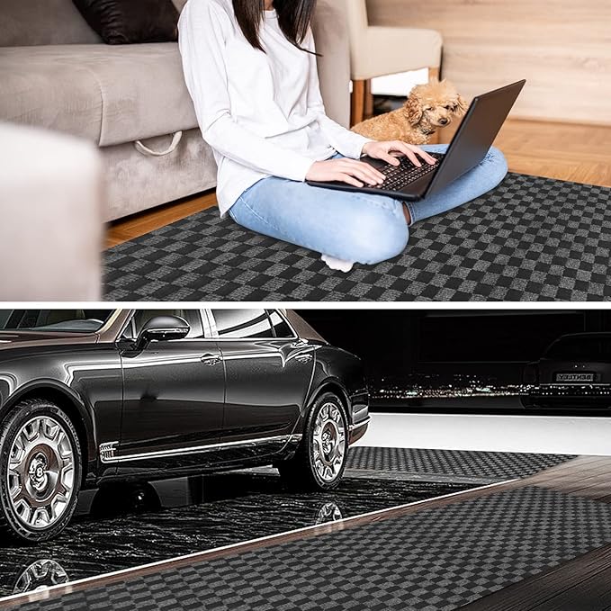 3' x 20' Runner Rugs with Rubber Backing, Indoor Outdoor Utility Carpet Runner Rugs, Checkered Gray, Can Be Used as Aisle for The RV and Boat, Laundry Room and Balcony