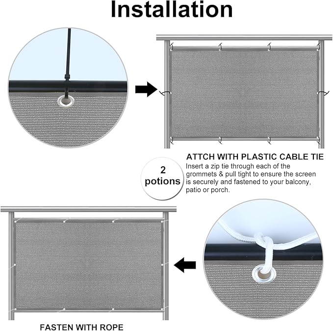 Eden's Decor Balcony Privacy Screen Grey 4'x 8' Cover Mesh Windscreen Weather-Resistant UV Protection for Backyard Deck, Patio, Balcony, Pool, Porch, Fence, Railing, Gardening