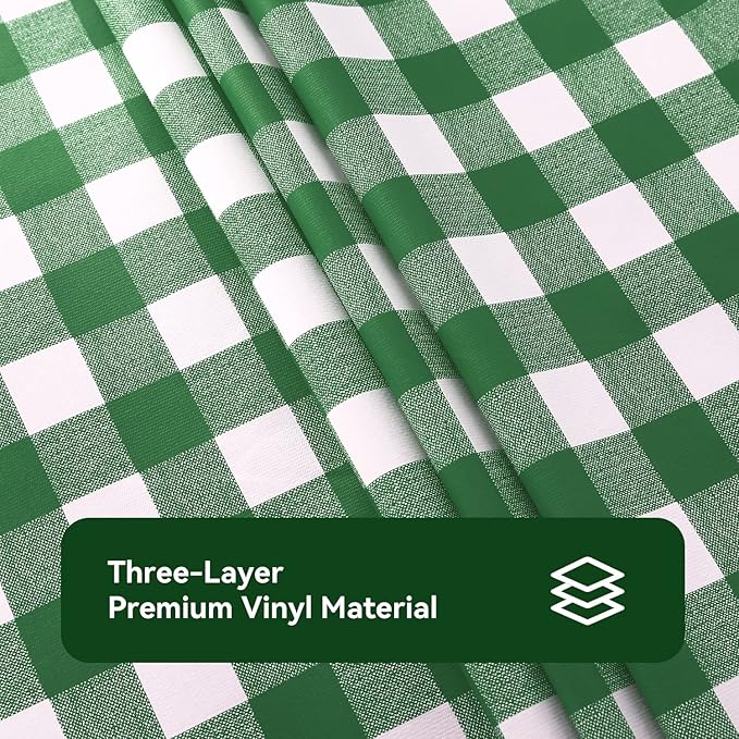 Romanstile Rectangle Vinyl Tablecloth, 100% Waterproof Buffalo Gingham Plastic Table Cloth, Heavy Duty Wipeable Checkered Table Covers for Outdoor, Camping, Picnic, Patio - 60 x 120, Green and White