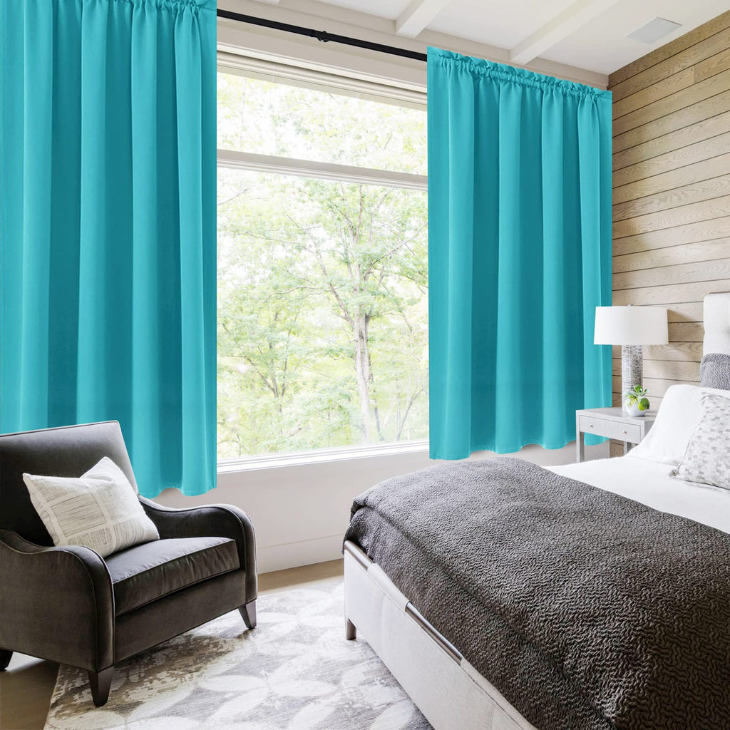Blackout Curtains for Bedroom Living Room 52 x 54 Inch Long Turquoise (2 Count)