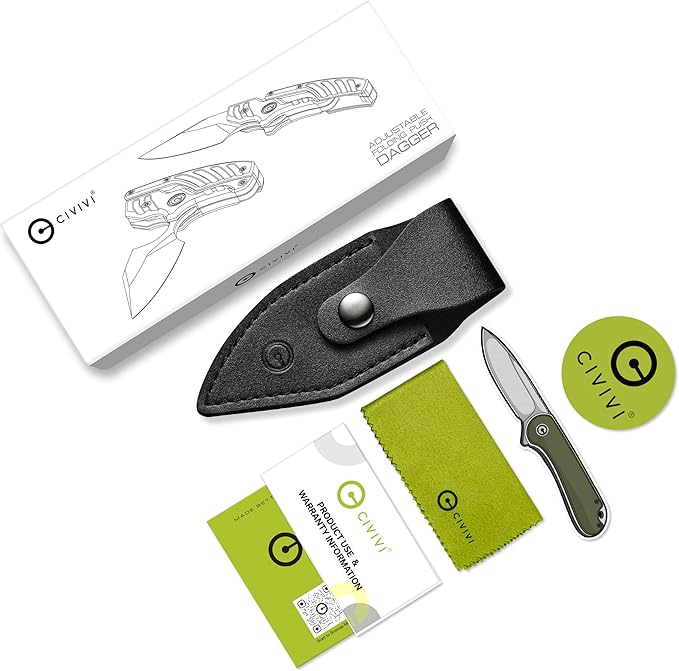 CIVIVI Typhoeus Fixed Blade Knife with Leather Sheath, 2.27" Swedish 14C28N Blade G10 Handle