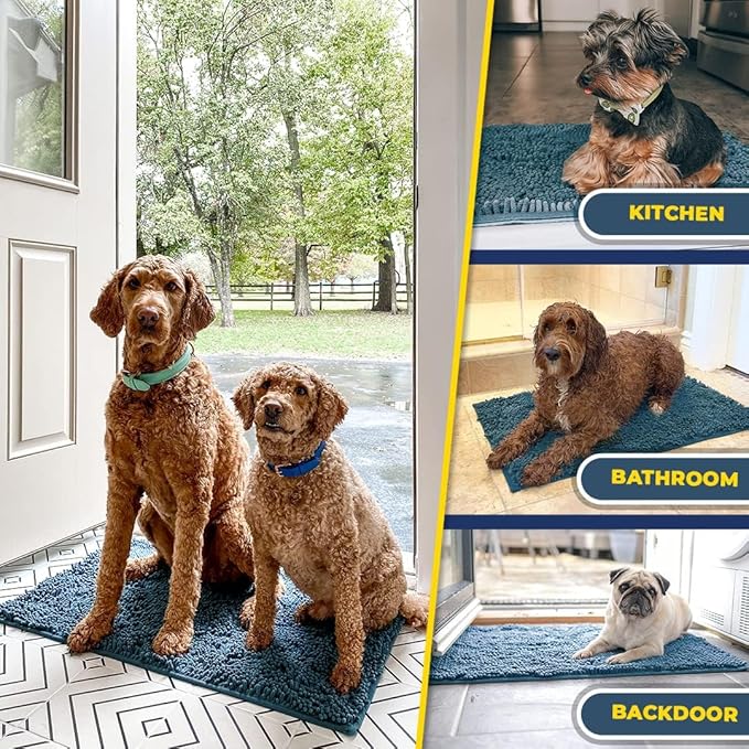 Muddy Mat® Shown on TV – Super Absorbent Door Mat Indoor, Microfiber Quick Dry Chenille Entryway Rug, Non-Slip Front Door Mat, Indoor Mats for Entryway, Machine Washable Pet Rug, Atlantic Blue 24"x36"