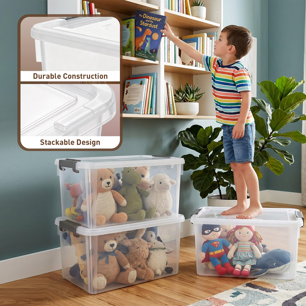 32 QT Plastic Storage Bins with Latching Lids Stackable Storage Containers for Organizing Large Clear Storage Box for Garage (8 Count)
