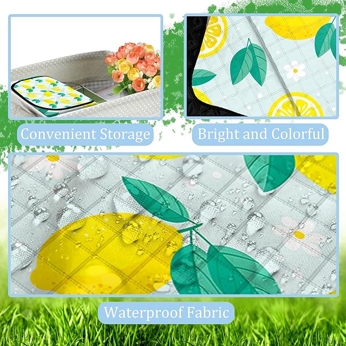 Extra Large Picnic Blanket Waterproof,80"x 80"Foldable Machine Washable Beach Blankets,Outdoor Blanket for 6-8 Adults,Picnic Mat Suitable for Indoor Crawling,Park Beach,Camping,Hiking,Travel(Lemon)