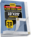 Core Tarps 20 Mil Extreme Heavy Duty Clear Tarp with Gromments - 10x20ft Super Clear Tarps Heavy Duty Waterproof Vinyl Tarpaulin, Transparent Tarp for Outdoor, Camping & Construction, Clear Blue