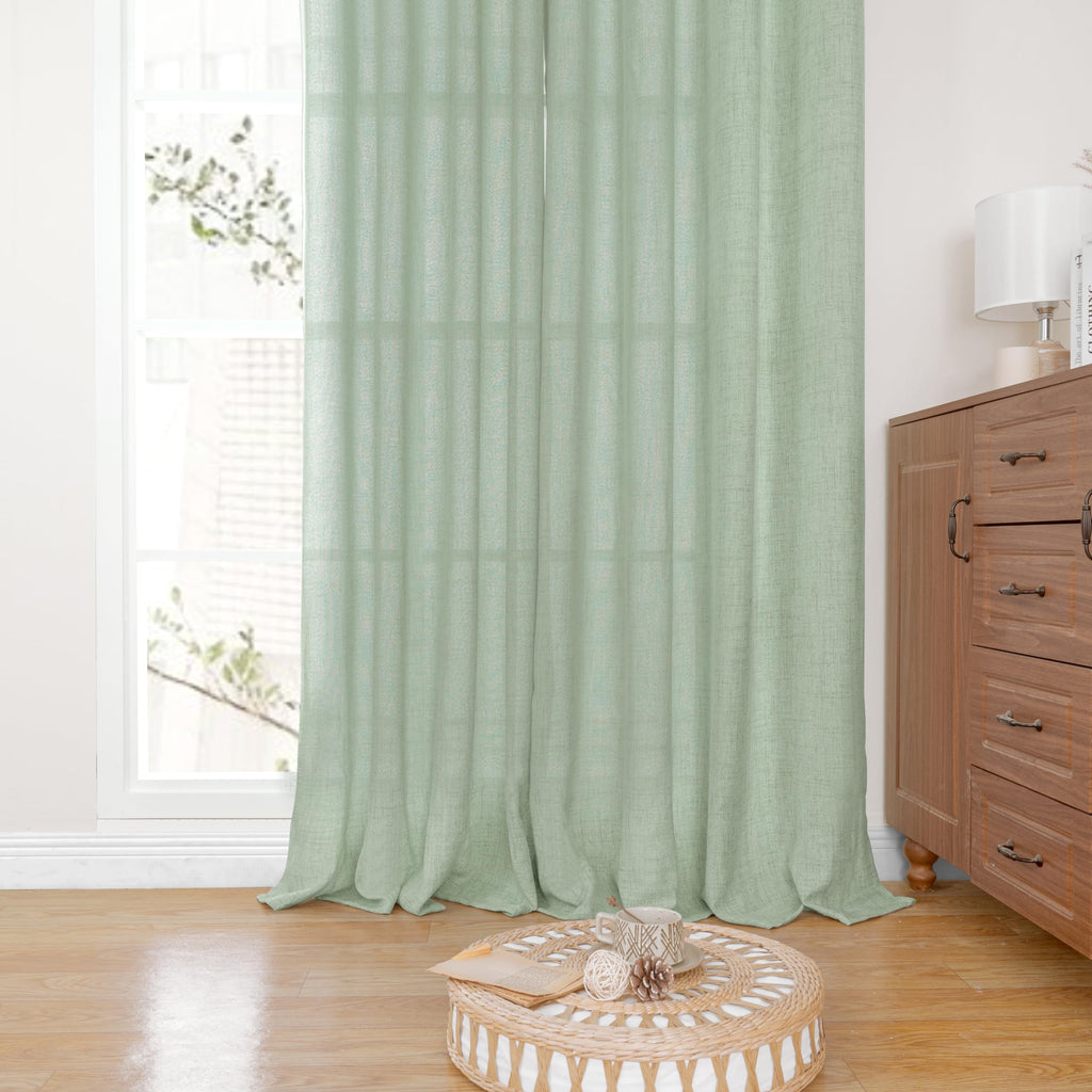 Sage Green Linen Curtains 54 Inch Length for Living Room Window (2 Count)