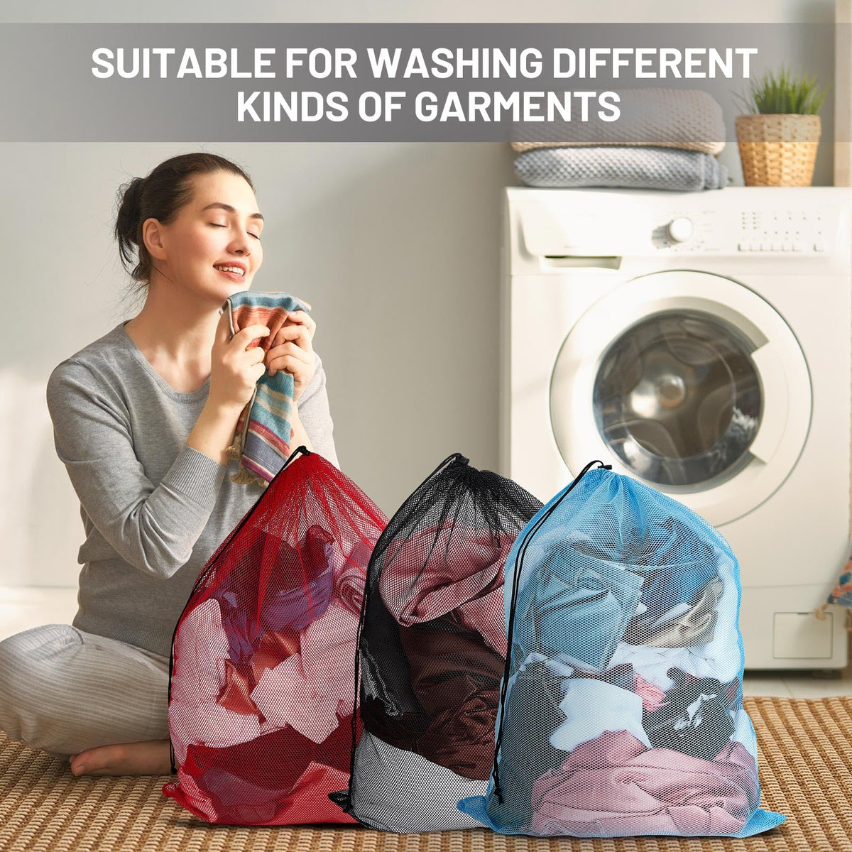 24 Pcs 32x24 in Large Laundry Bag Colorful Extra Large Mesh Laundry Bag Bulk with Drawstring Heavy Duty Mesh Machine Washable Drawstring Pouch (24 Count)