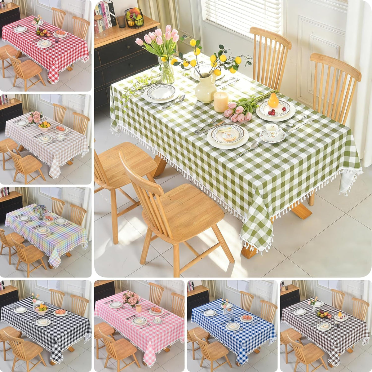 Classic Gingham Plaid Tablecloth Fabric
