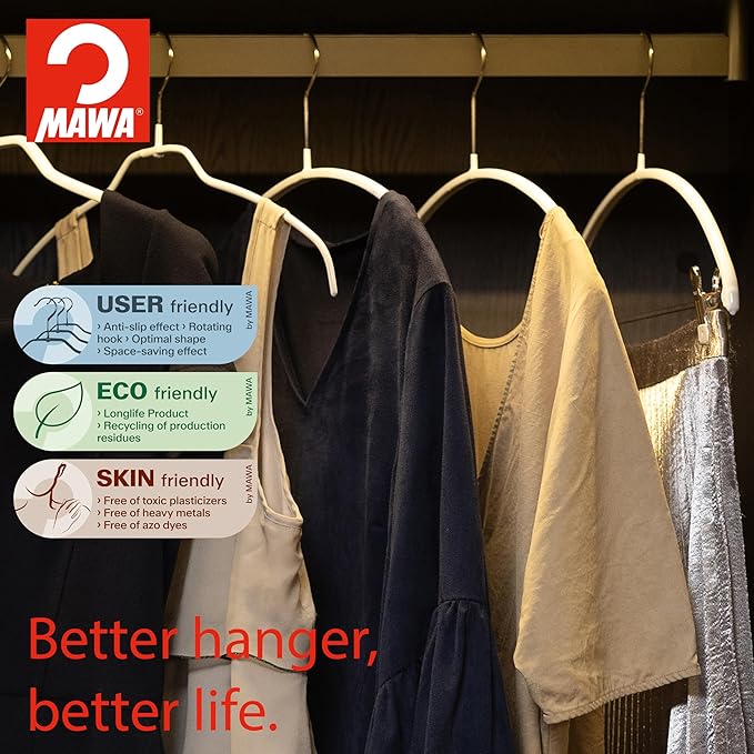 Mawa by Reston Lloyd Euro Series Non-Slip Space Saving Steel Clothes Hanger for Shirts, Dresses, Sweaters, Style 40/P, Copper, Set of 130