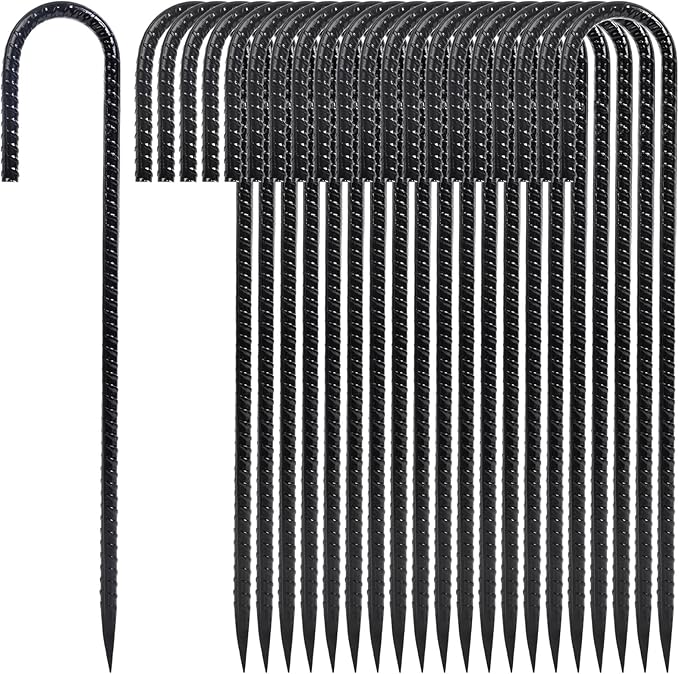 12 Inch Heavy Duty Rebar Stakes, 20-Pack Galvanized Steel J Hook Tent Stakes for Outdoor Decorations, Inflatables, Fencing, Gardening, Gazebo and Swing Set Anchors
