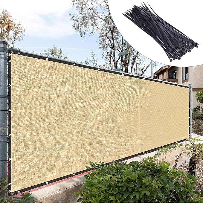 Royal Shade Custom Size 4' x 137' Beige Fence Privacy Screen Windscreen Cover Netting Mesh Fabric Cloth - Cable Zip Ties Included (We Make Custom Size)