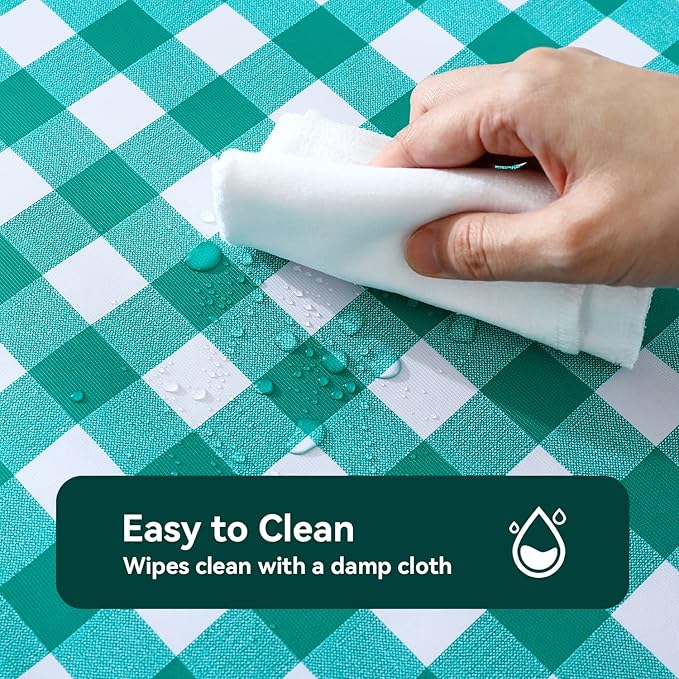 Romanstile Rectangle Vinyl Tablecloth, 100% Waterproof Buffalo Gingham Plastic Table Cloth, Heavy Duty Wipeable Checkered Table Covers for Outdoor, Camping, Picnic, Patio - 54 x 120, Teal Green