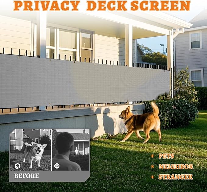 2.5' x 208' Balcony Privacy Screen Fence Cover with Zip Ties Grommets for Apartment Patio Porch Deck Backyard Outdoor (Gray)