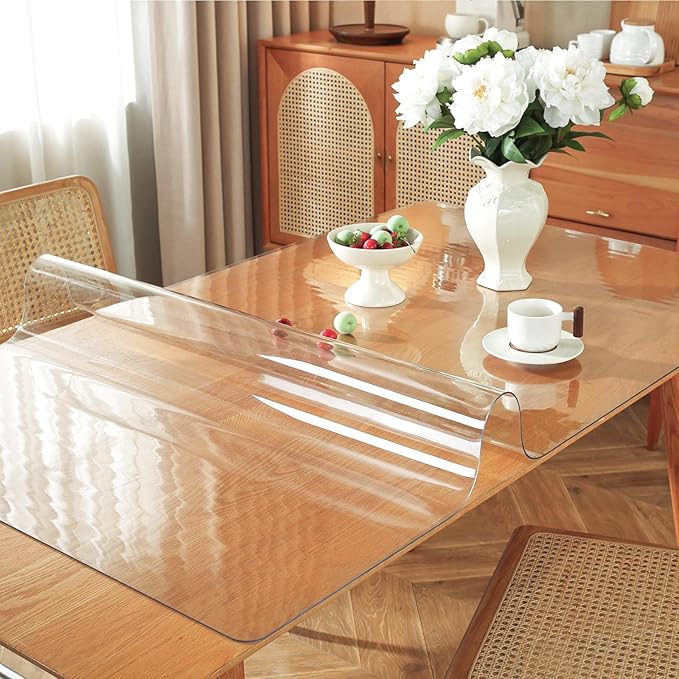 Clear Table Protector 20 x 60 Inch, 1.5mm Thick Plastic Table Cover, Waterproof PVC Clear Table Cover Protector, Desk Protector Mat, Writing Desk Pad for Desktop, Coffee & Dining Room Table