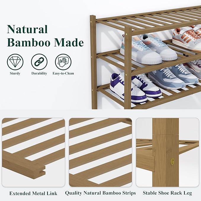 Smiry Bamboo Shoe Rack, 6 Tier Free Standing Wooden Shoe Organizer, Stackable Wood Shoe Storage Shelf for Closet, Entryway, 14 Vertical Slats, 2+2+2 Stack Heavy-Duty Legs, 26.8"x11"x39", Walnut