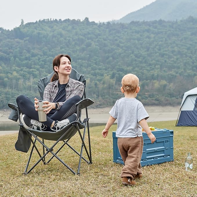 EVER ADVANCED Folding Camping Chair with High Back Padded 2 Pack Oversized Portable Lawn Chairs Lightweight Sturdy Steel Foldable Outdoor Camp Chair for Adults, Black