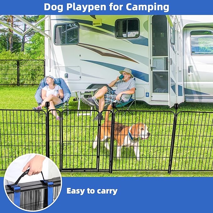 ADAVIN Tall Garden Fence 54 in(H)×22.1 Ft(L),10 Panels Dog Fence Outdoor for Yard, Heavy Duty Iron Metal Fence with Gate Low Threshold, No Dig Fences Panels, Animal Barrier Fences, Black